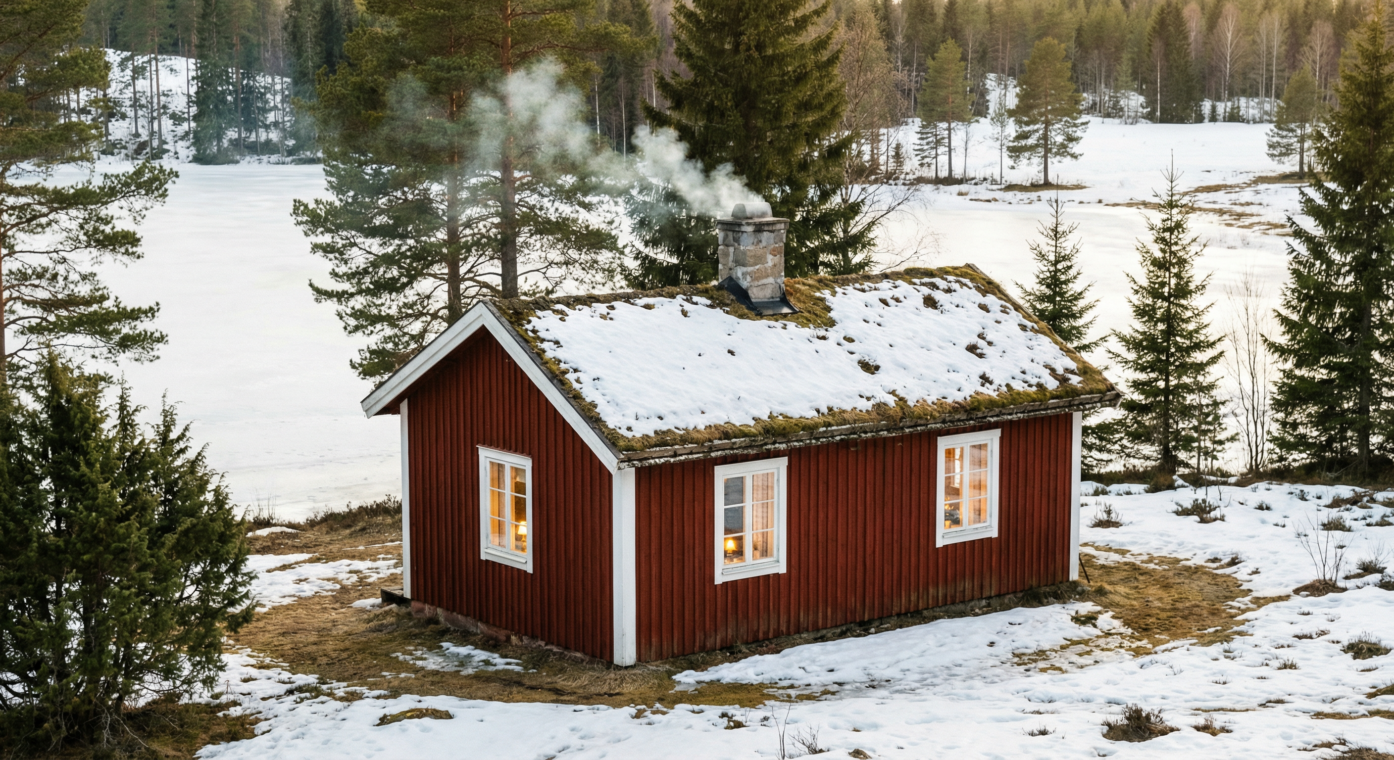 Swedish red cottage in winter